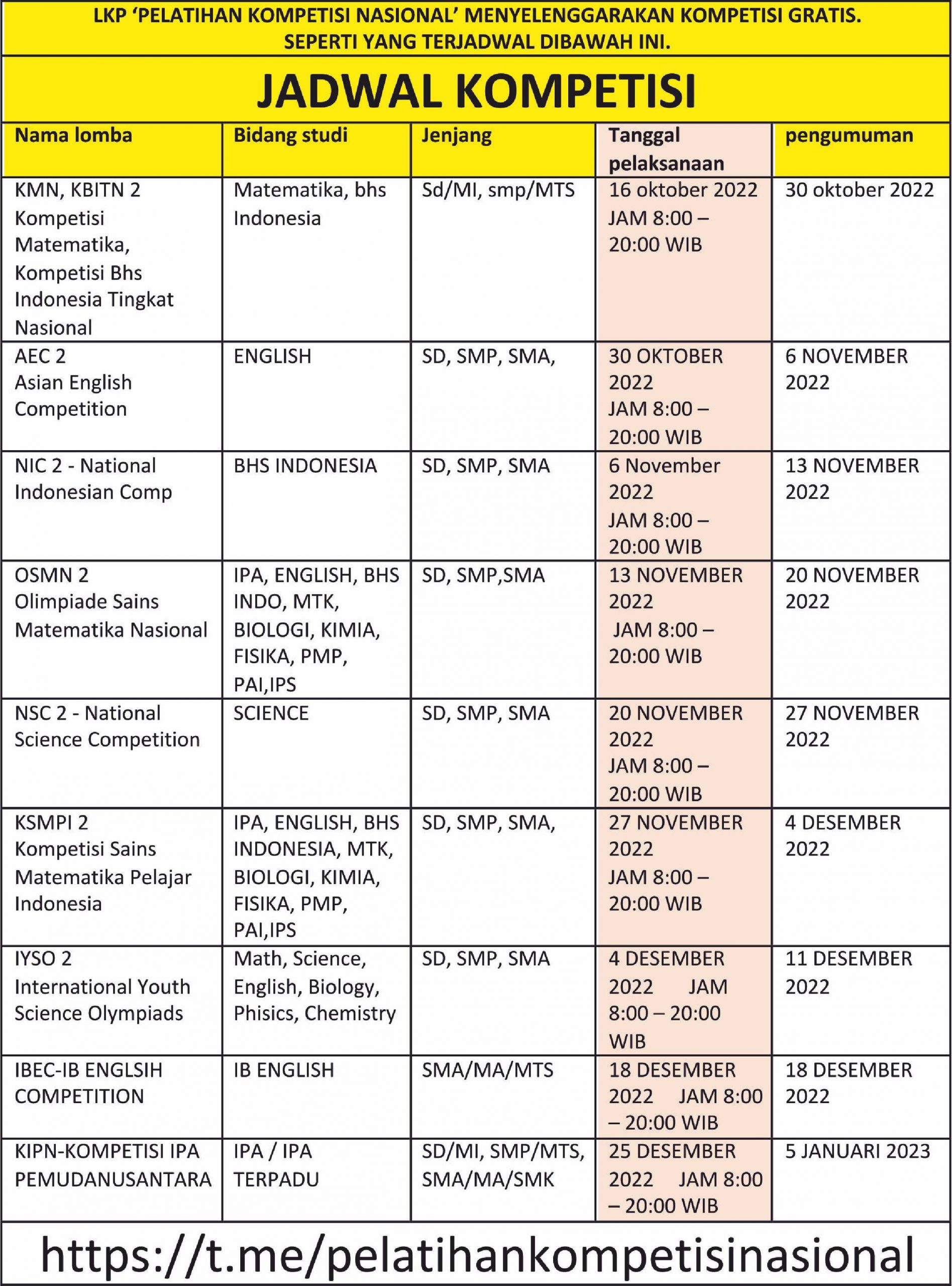 jadwal kompetisi