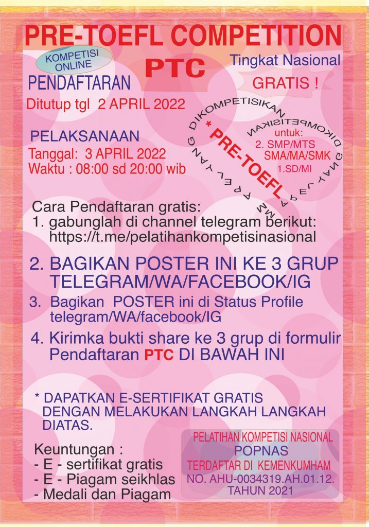 Pendaftaran Kompetisi Pre-Toefl Competition - Ptc