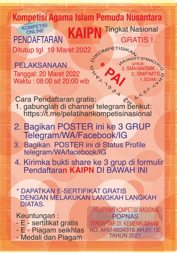 Pendaftaran kompetisi agama islam pemuda nusantara - kaipn