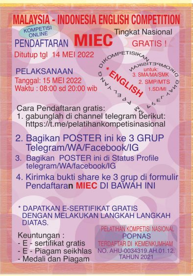 Pendaftaran kompetisi malay-indo english competition – miec